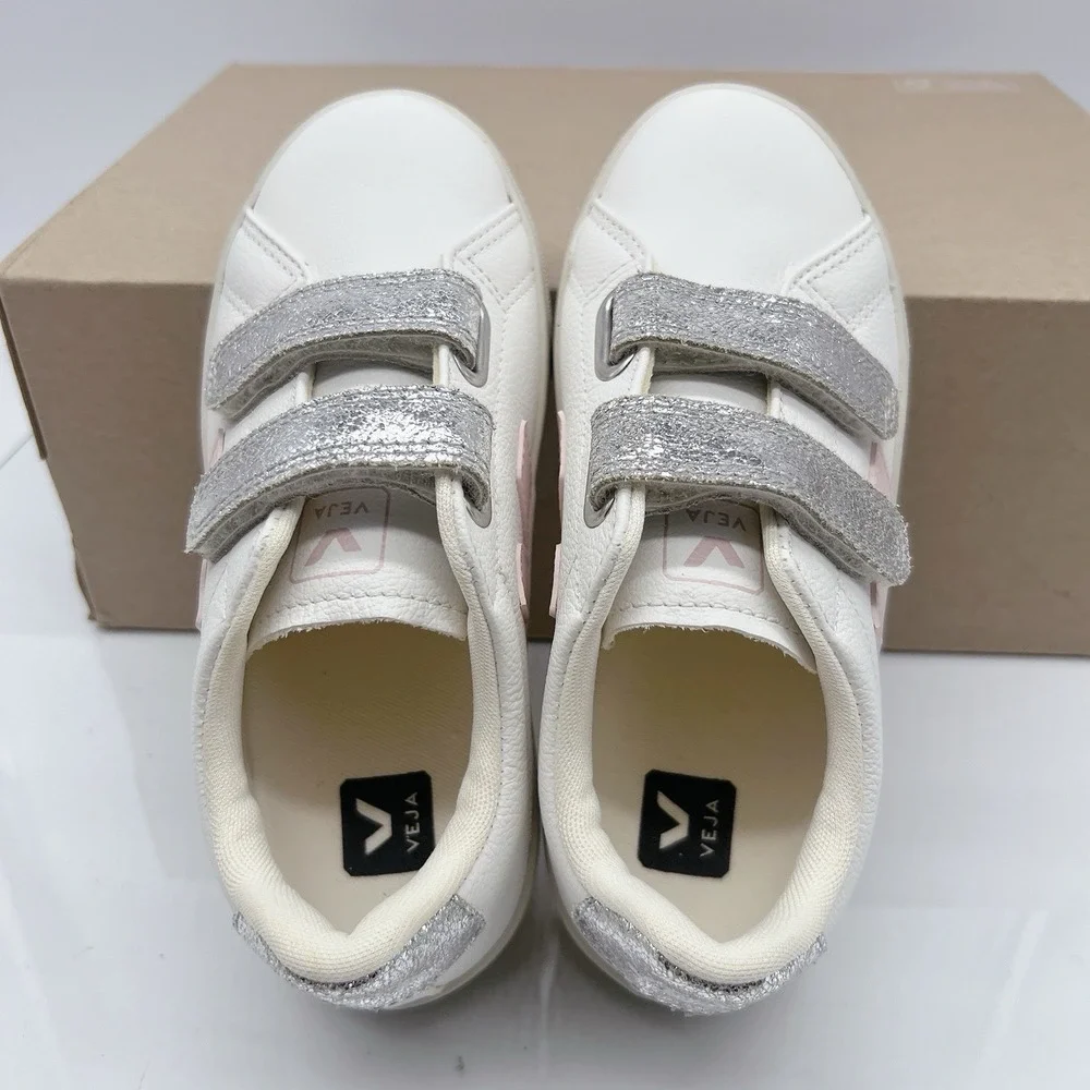 Veja Esplar Chrom White Petale Silver Sneakers Girl's Shoes Pink Leather US 1